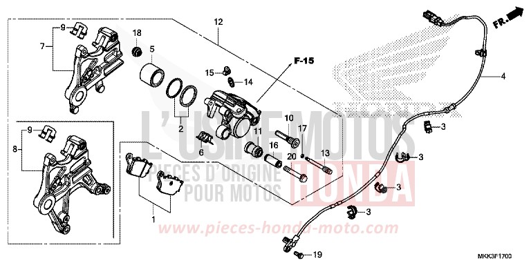 ETRIER DE FREIN ARRIERE de Africa Twin PEARL GLARE WHITE (NHB53HA) de 2018